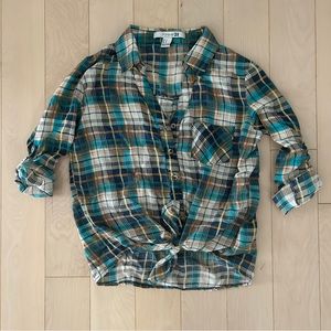 Forever 21 Plaid Front Tie Button Up Shirt